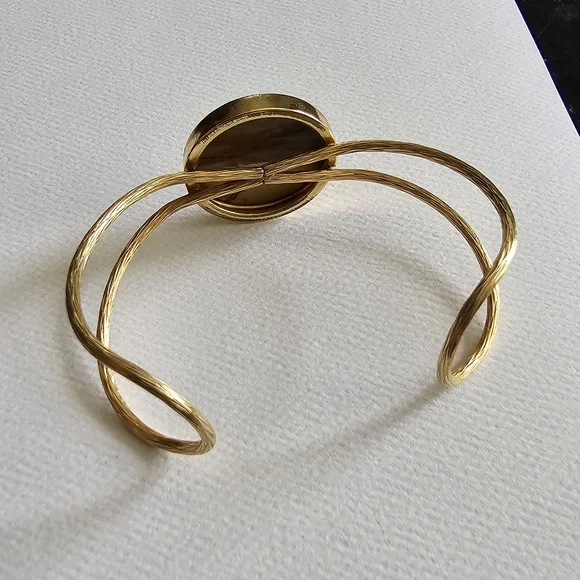 Vintage bracelet picture Jasper Gold tone cuff Southwestern desert scene - Picture 13 of 16